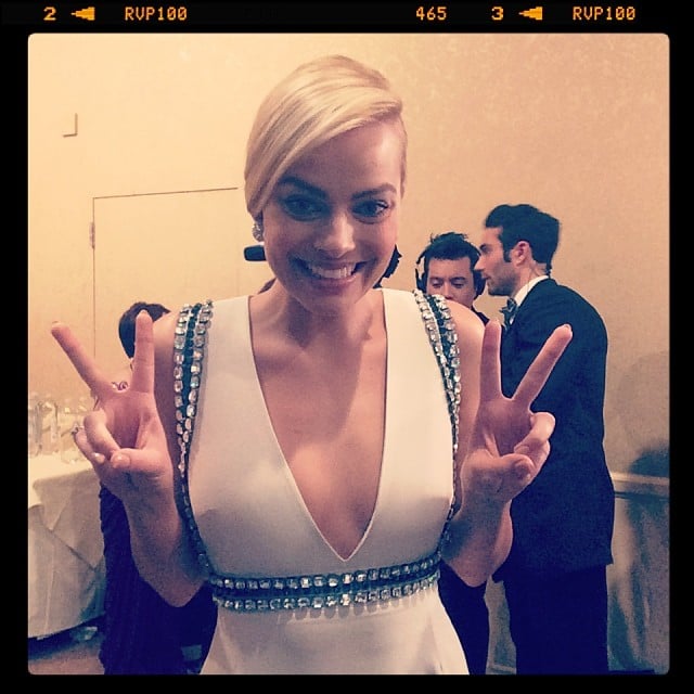 Margot Robbie threw up a double peace sign at the show.
Source: Instagram user goldenglobes