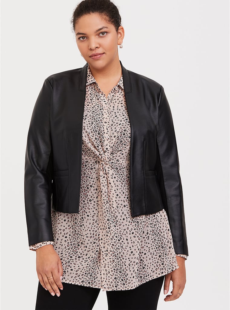 Black Faux Leather Cutaway Moto Blazer