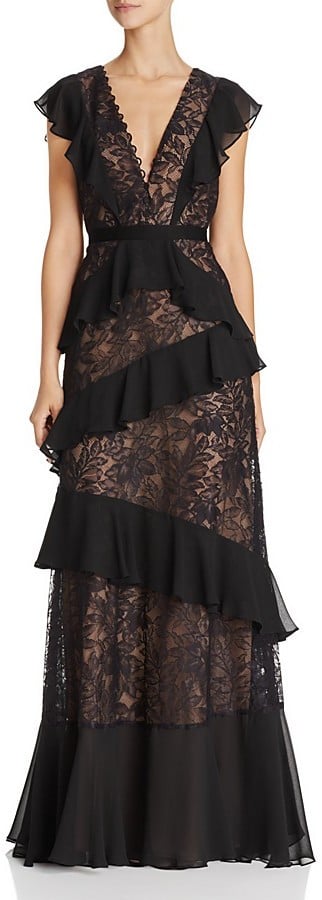BCBGMAXAZRIA Ruffle Lace Gown