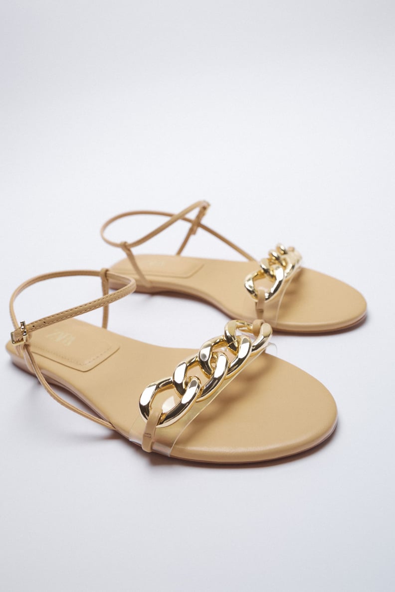 Zara Chain Trim Low Heeled Sandals