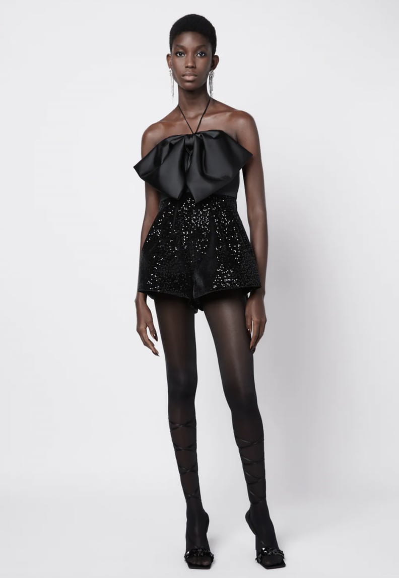 A Show-Stopping Romper: Zara Bow-Trim Sequin Jumpsuit