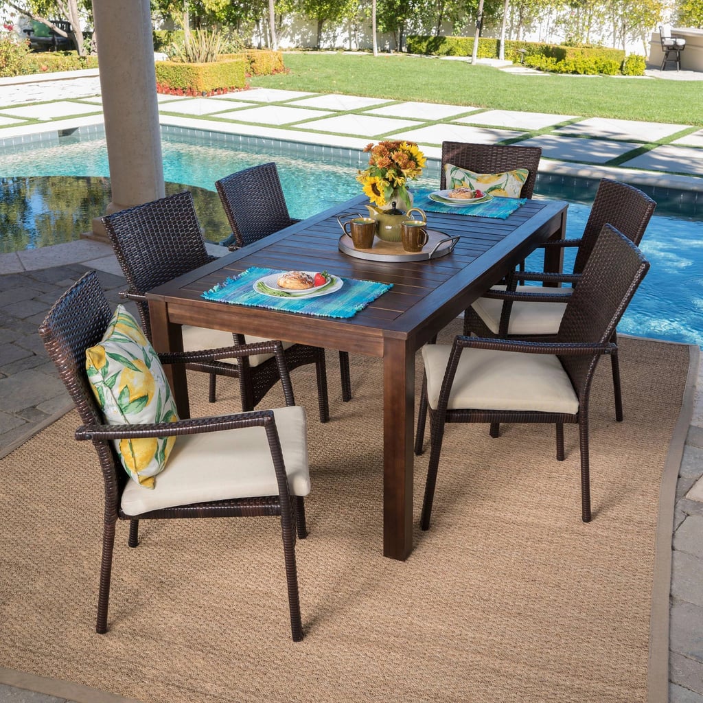 Geelong Acacia Wood and Wicker Patio Dining Set Best Outdoor