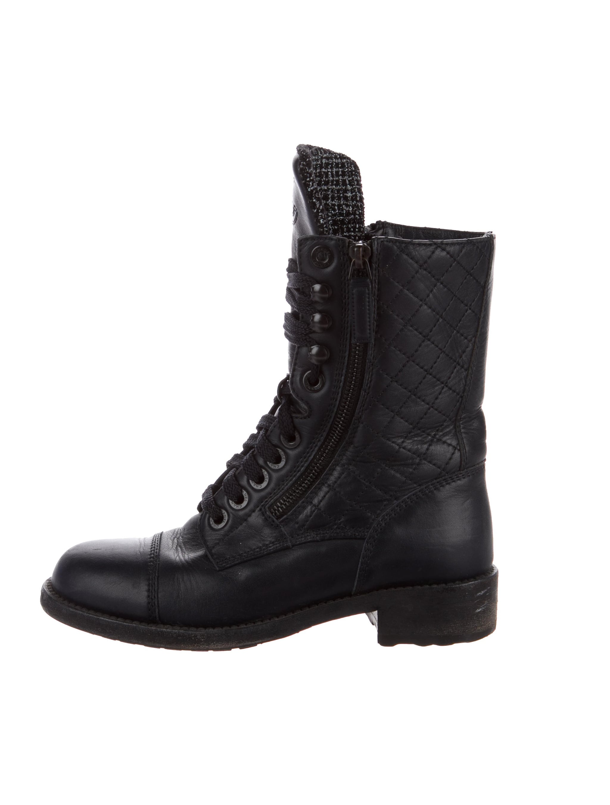 chanel black leather combat boots