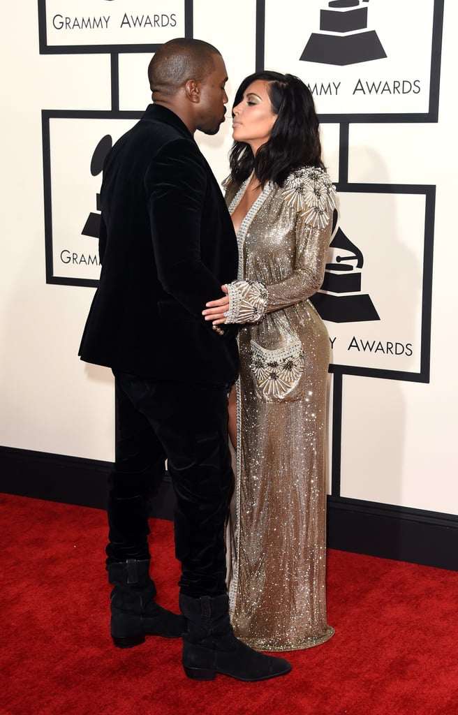Kim Kardashian and Kanye West at the Grammys 2015