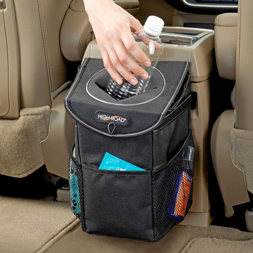 High Road StashAway Car Trash Can With Lid and Storage Pockets