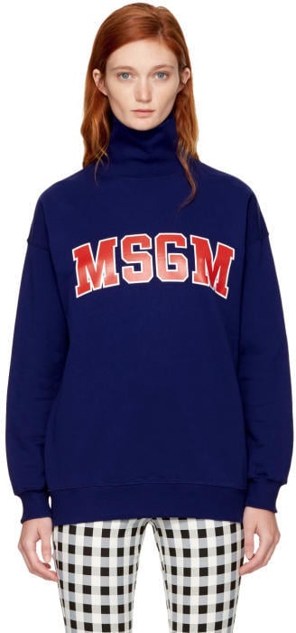 MSGM Blue Logo Turtleneck Sweatshirt