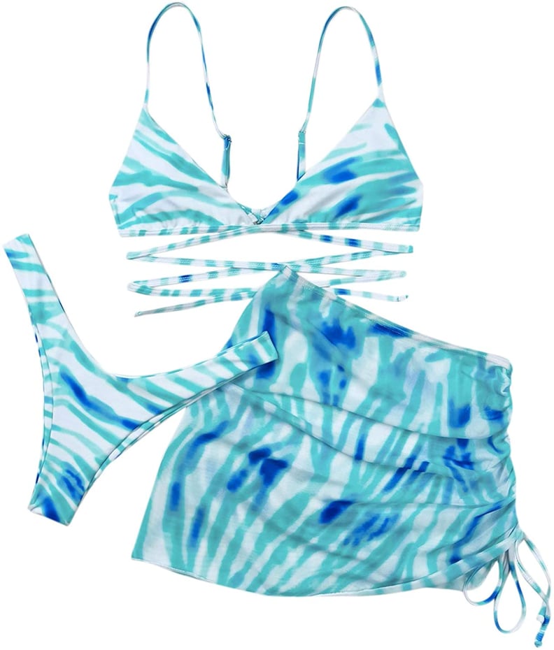 SOLY HUX Women's Tie Dye Wrap Bikini Bathing Suits with Mesh Beach Skirt