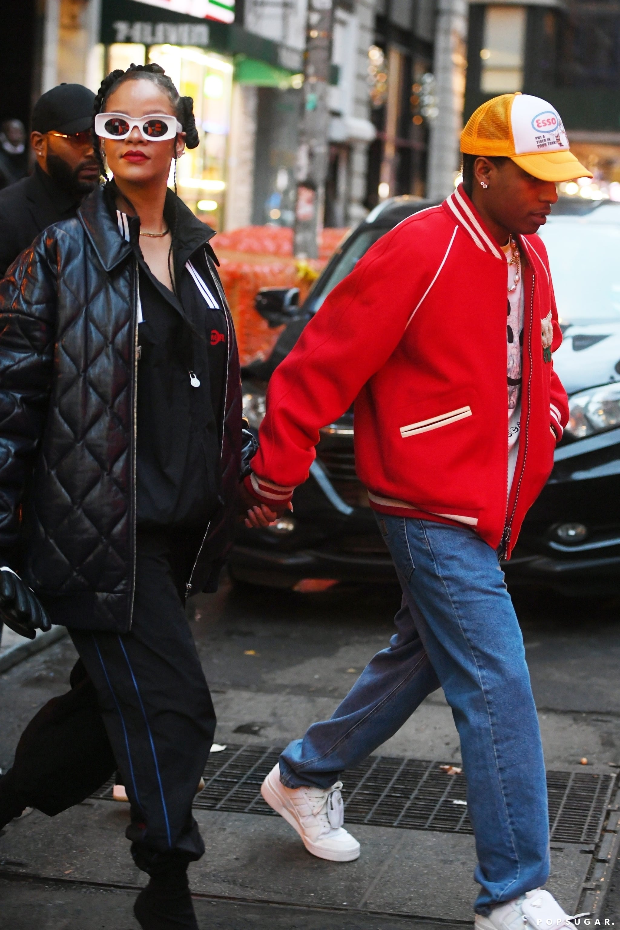 Rihanna meets A$AP Rocky in the snow in New York in a great bomber