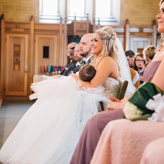 Bride Breastfeeding Baby at Wedding Ceremony