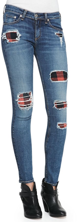 Rag & Bone The Skinny Sloane Plaid Repair Patch Jeans ($396)