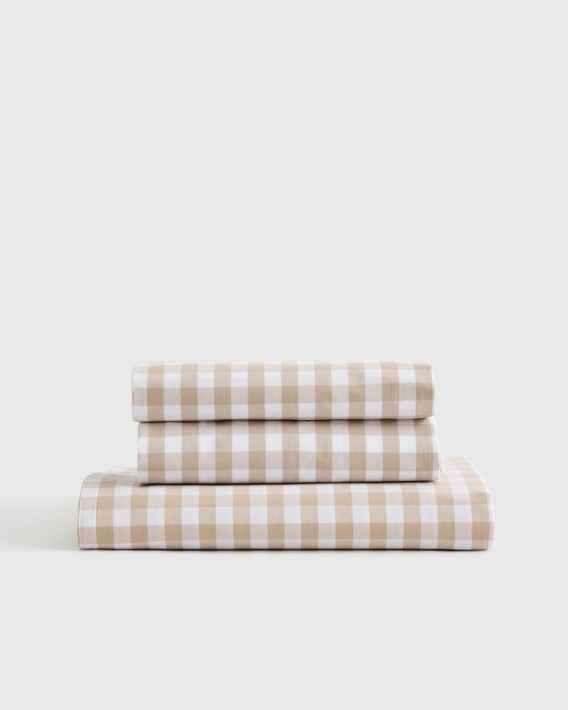 Quince Classic Organic Percale Gingham Fitted Sheet Set in Olive
