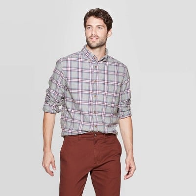 Goodfellow & Co™ Men's Plaid Standard Fit Long Sleeve Flannel Button-Down Shirt