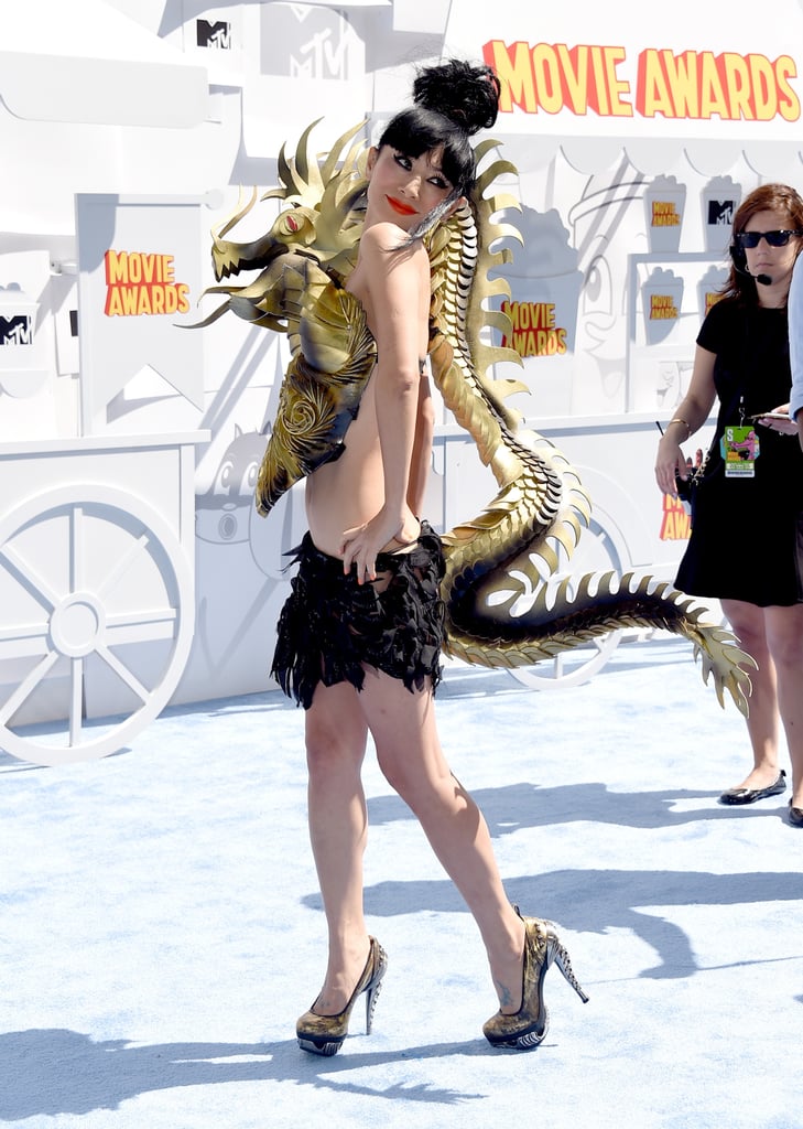 Bai Ling's skirt is also itty bitty, drawing more attention to her top.