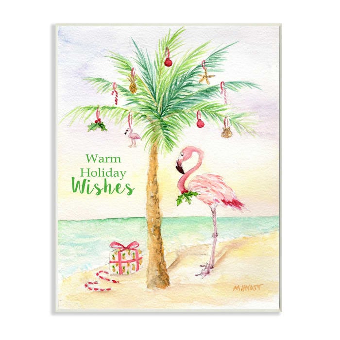 Tropical Flamingo Christmas Nautical Palm Tree Art