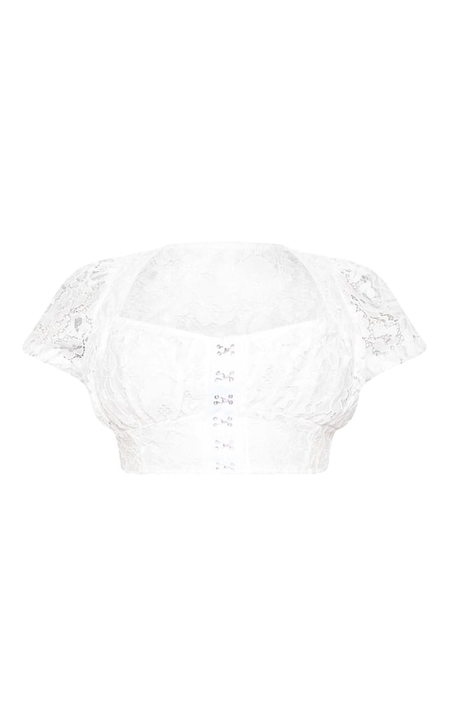 White Lace Puff Sleeve Crop Top