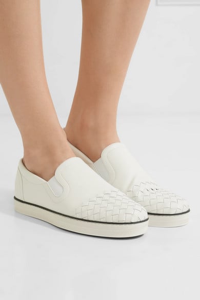 Bottega Veneta Intrecciato Leather Sneakers - White