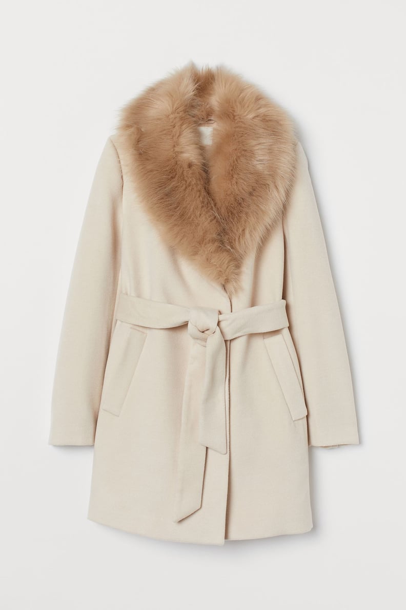 H&M Coat With Faux Fur Collar