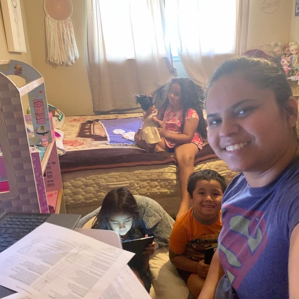 Giovana, a mother of three, shared a picture of what it's like to work from home with kids underfoot to Instagram. "This is how working from home looks like for me!!!" she captioned her Instagram post. "They can say the work with me."