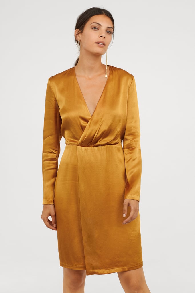 H&M Yellow Satin Wrap Dress