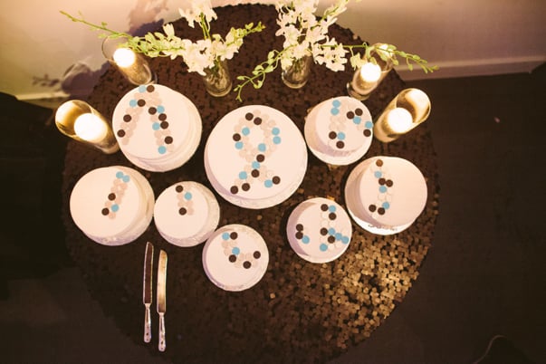 This industrial chic wedding used sugar buttons to create a bold design for a fun overhead effect.