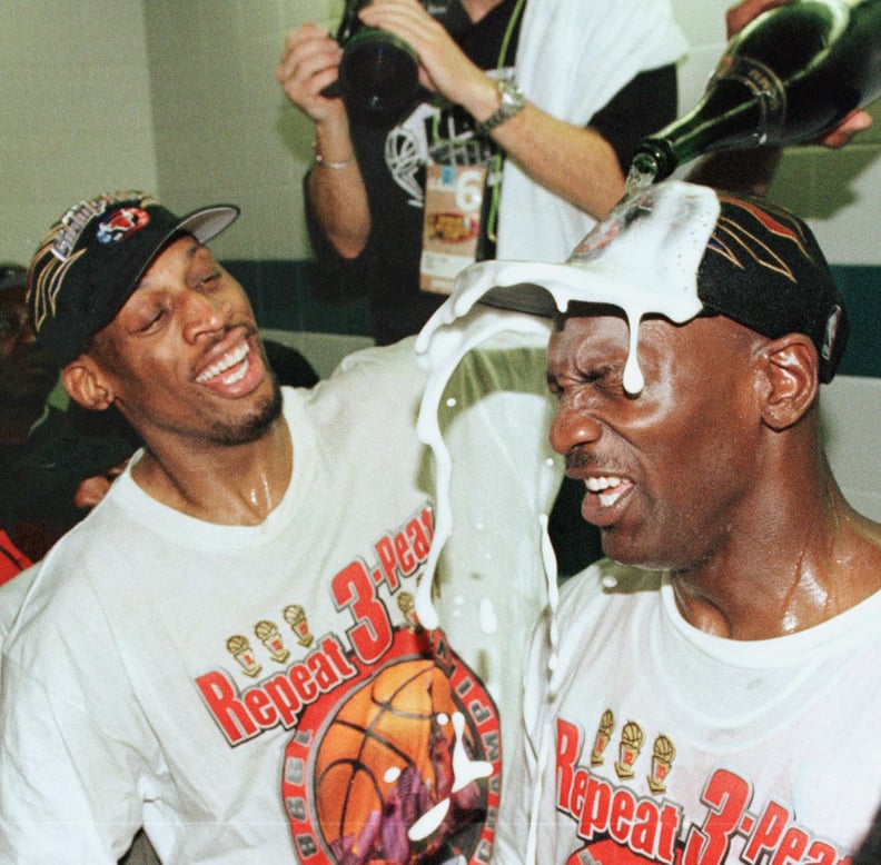 Michael Jordan and Dennis Rodman After Game 6 of the NBA Finals in 1998