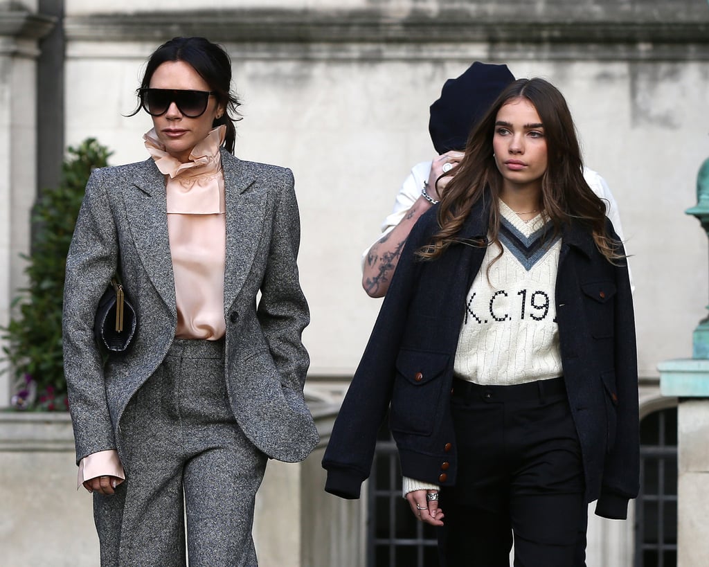 Victoria Beckham Gray Suit With Brooklyn Beckham Girlfriend