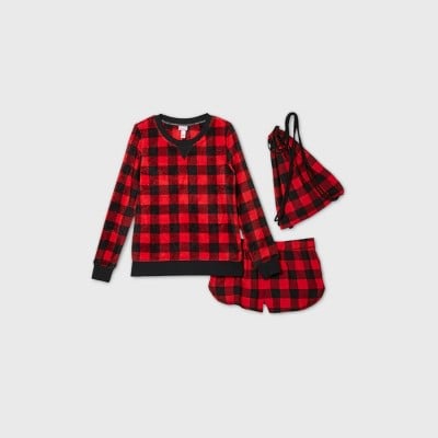 Wondershop Women's Buffalo Check 3pc Backpack and Pajama Set