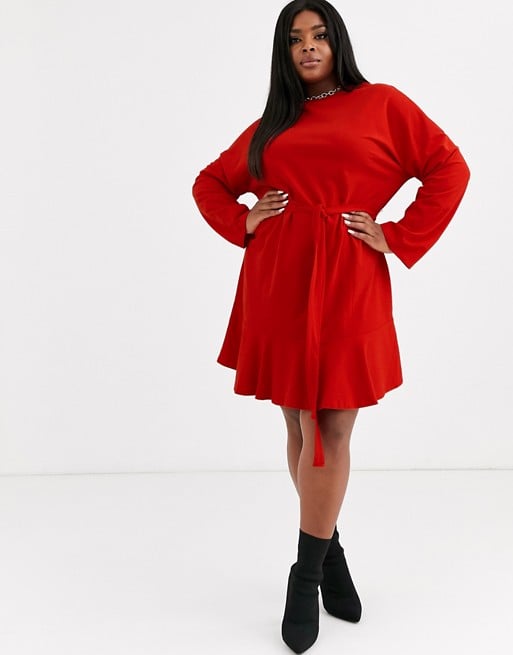 ASOS Curve Long Sleeve Pep Hem Sweat Dress