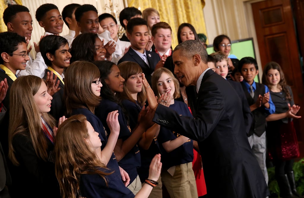 After touring the different science projects, President Obama gave a speech at the White House Science Fair and chatted with students.