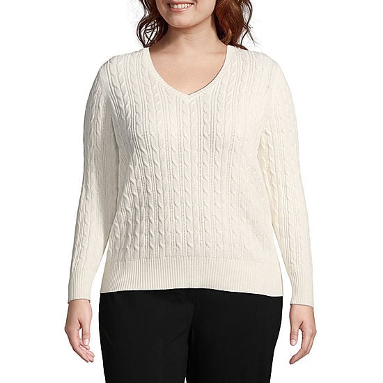 St. John's Bay Cable V-Neck Sweater