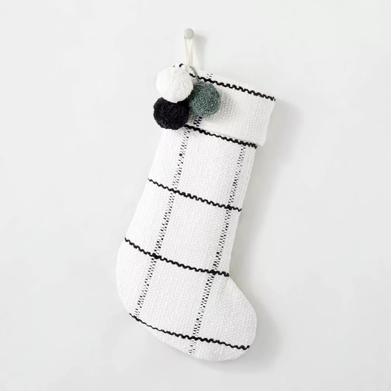 Woven Plaid With Poms Holiday Stocking