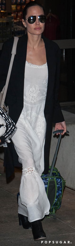 Angelina Jolie White Dress at Airport May 2016