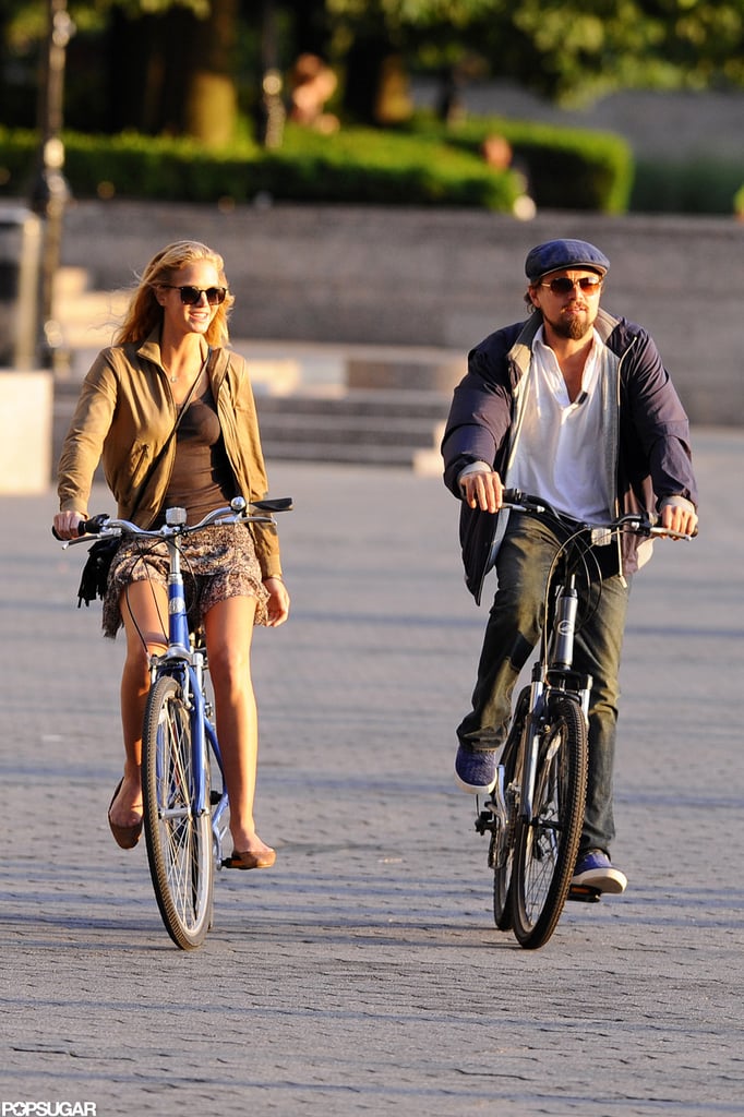 Leo and his Victoria's Secret Angel girlfriend Erin Heatherton rode bikes in NYC together in June 2012.
