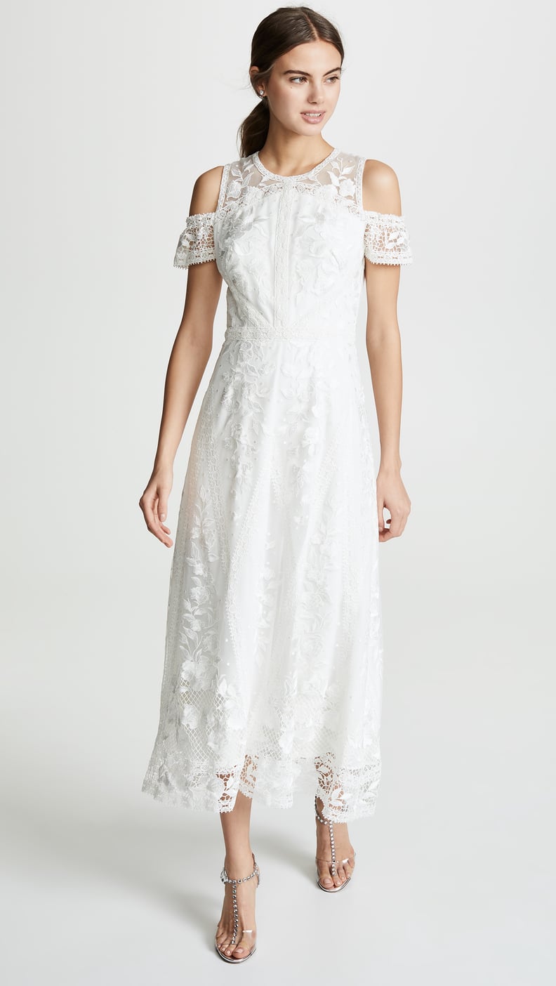 Marchesa Notte Cold Shoulder Lace Dress