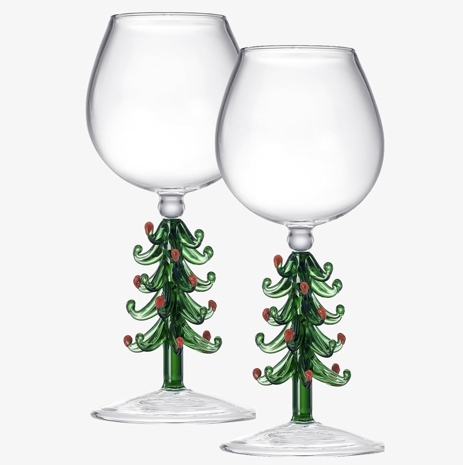 Neiman Marcus Figural Christmas Tree Wine Glasses, Set of 2