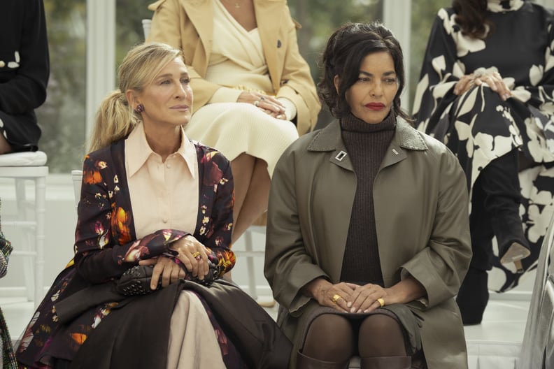 Carrie Bradshaw's Floral Coat and Seema Patel's Separates on "AJLT" Season 3, Episode 12