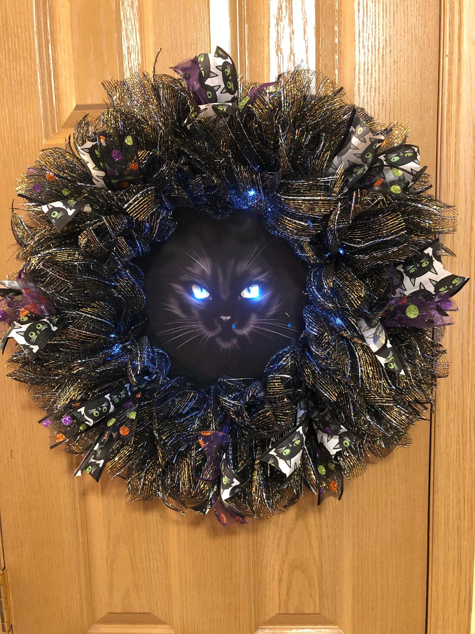 Cat Decor Everyday Wreath Tulle Wreath Animal Wreath Black Cat Wreath Cat Wreath