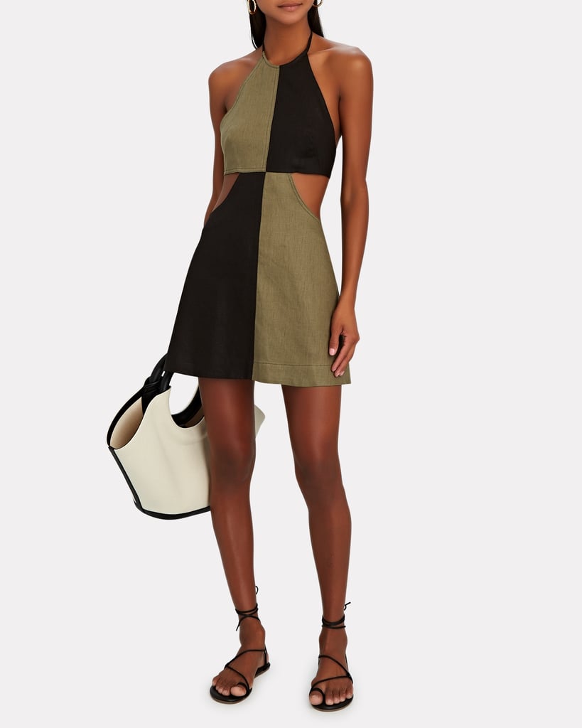 Matthew Bruch Colorblock Halter Linen Mini Dress