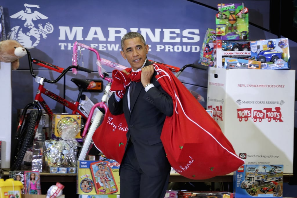 Obamas at the Marine Corps Toys For Tots Event 2014