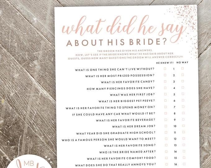 What Did He Say About His Bride Printable Game