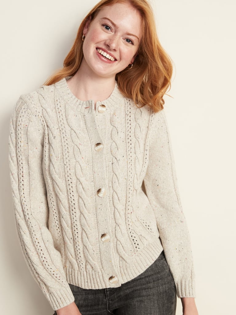 Cable-Knit Crew-Neck Cardi