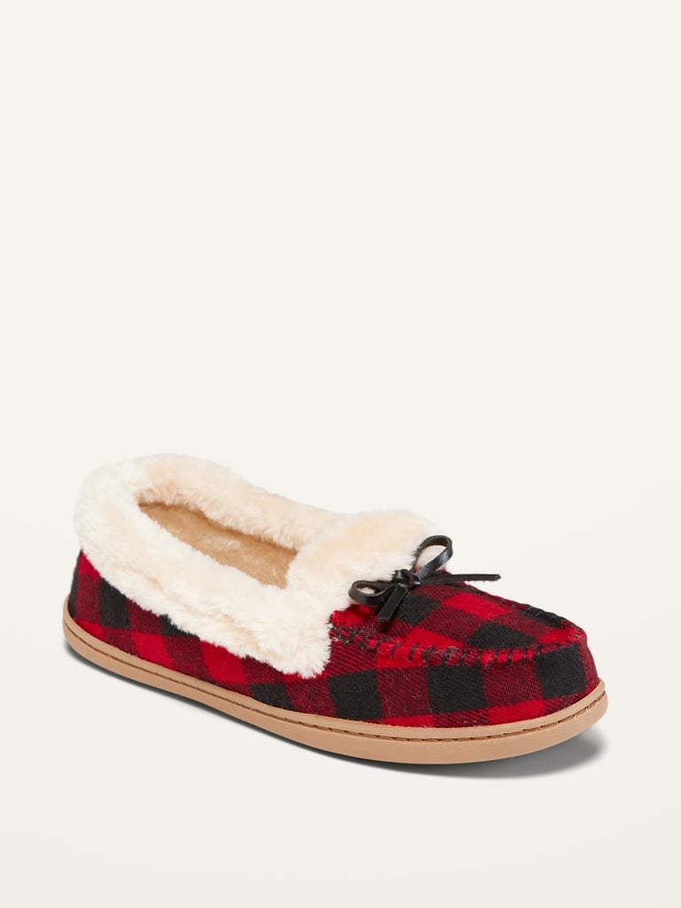 Soft-Brushed Faux-Fur Lined Moccasin Slippers