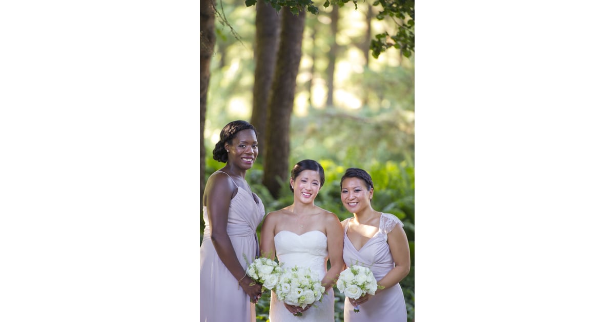 These Two Bridesmaids Wore Different Styles Of Light Lavender Dresses