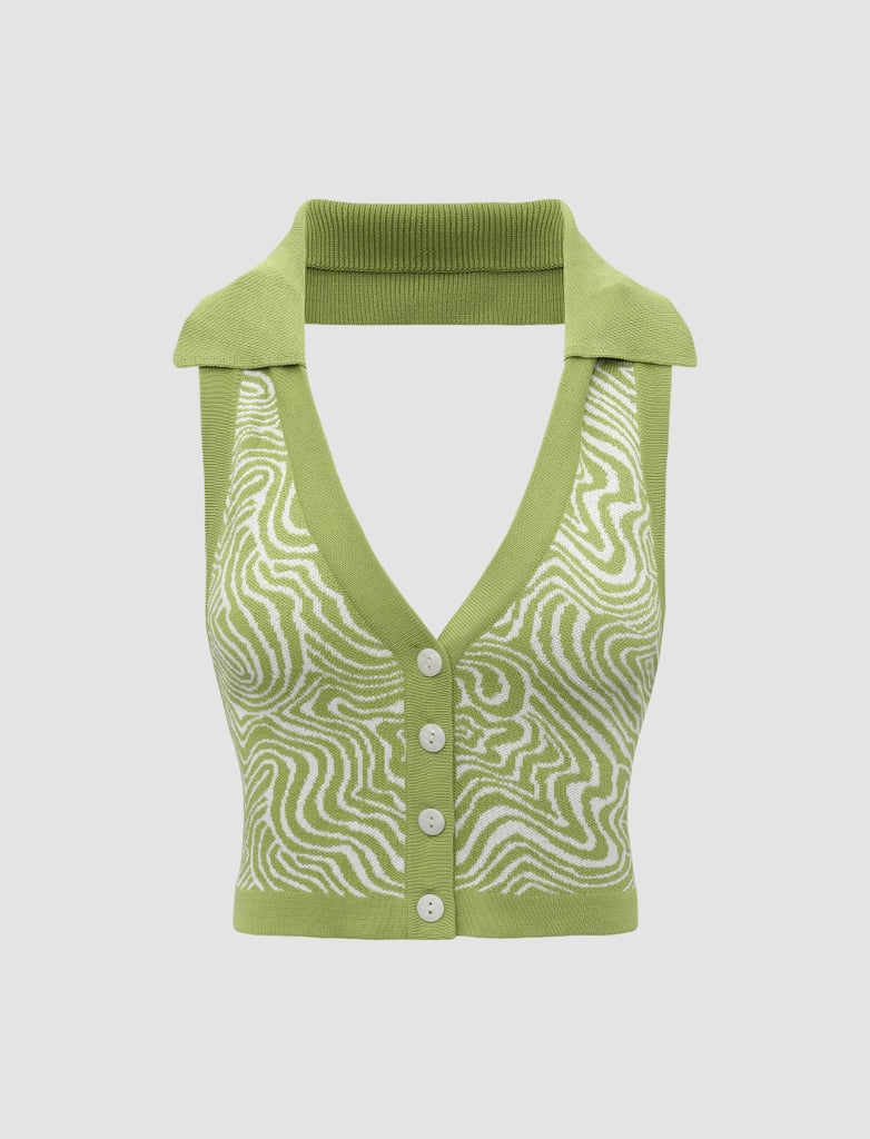 Cider Sage Swirl Knit Collared Halter Top