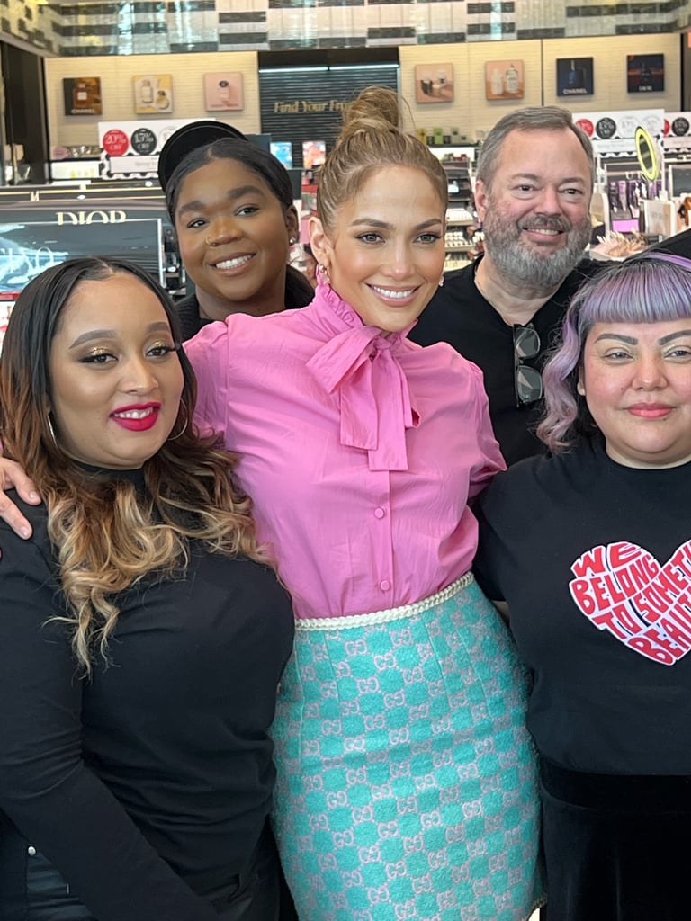 Jennifer Lopez Wears White Gucci Platforms at Sephora Store
