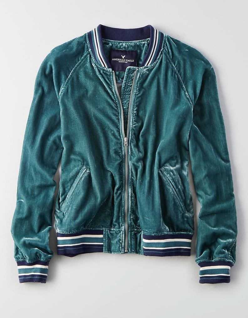 AEO Velvet Varsity Bomber