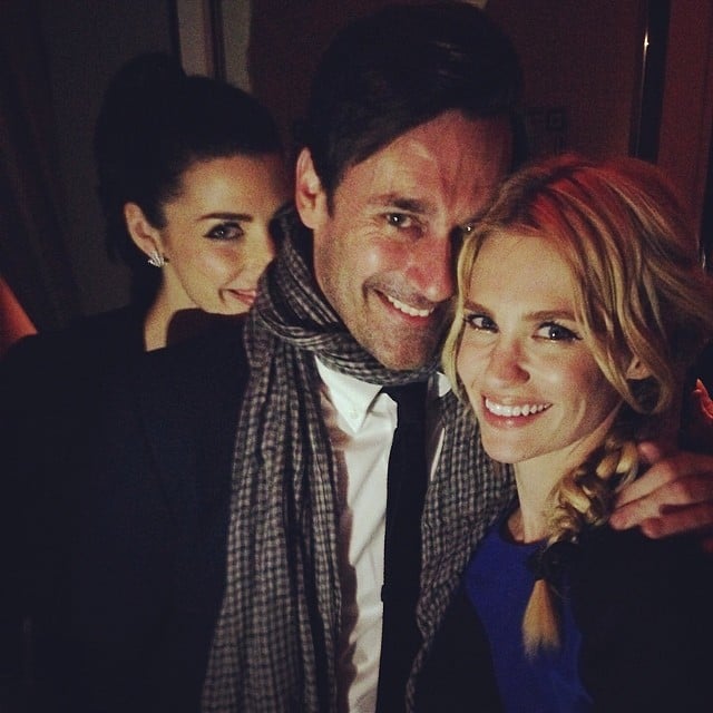 January Jones, Jon Hamm, and Jessica Paré posed together, which January captioned, "#wearebabyhampsterkindacuterighthere."
Source: Instagram user januaryjones