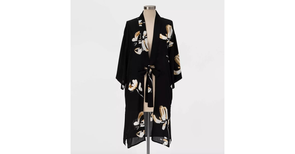 black floral print kimono
