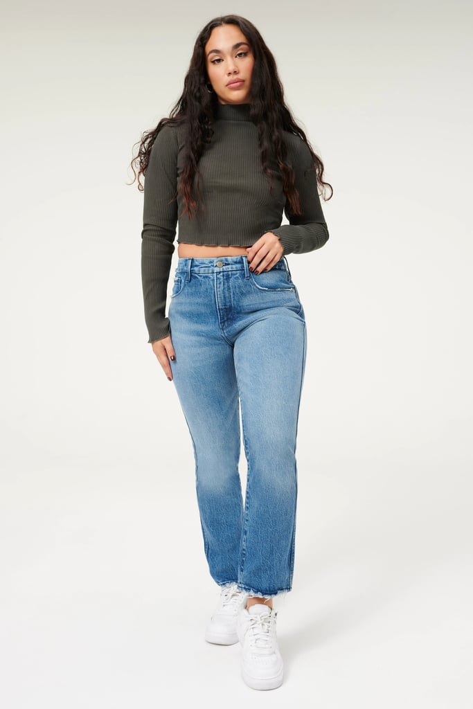 Good American Good Curve Straight Natural Fray Hem Jeans | What Jeans
