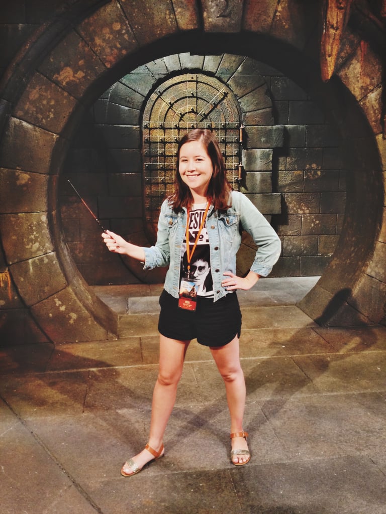 I had to pose with my wand in the Gringotts interview set.
